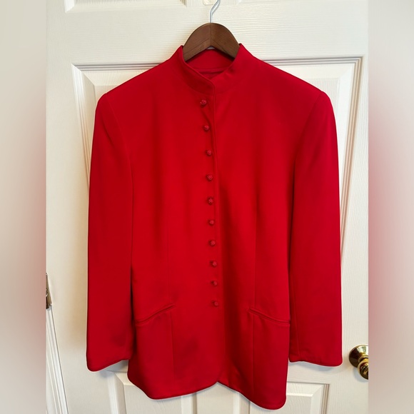 VTG ANN TAYLOR RED 100% SILK LONG SLEEVE TEN BUTTON VALENTINE JACKET SZ 8 - Picture 4 of 13